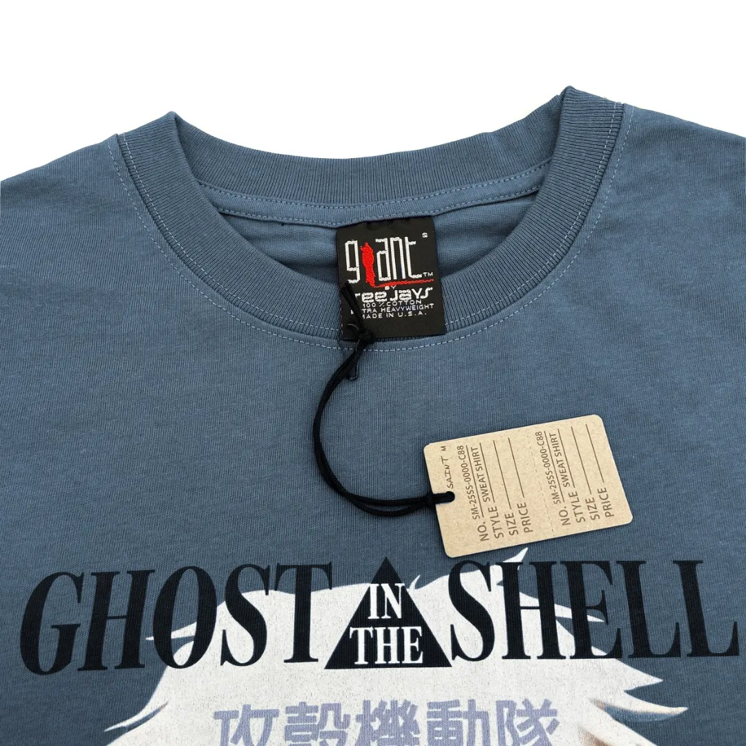 Stylish brand Saint Michael's Ghost in the Shell white-haired anime character prints retro Vintage loose short-sleeves. Digital white ink direct spray. The fabric is breathable and the pattern is three-dimensional and clear. Fabric: Double yarn 240g Style number: S908 Size: S-M-L-XL Color: Blue Price: P110
